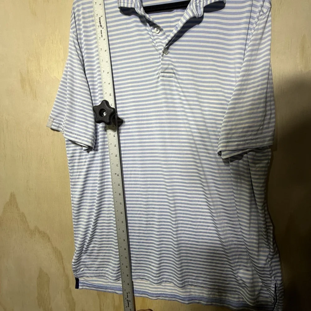 RL Ralph Lauren‎ Polo Shirt Mens L Blue White Striped Golf Stretch Performance